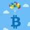 Bitcoin rising with balloons