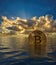 Bitcoin rising out of water to show the price rise in the cybercurrency