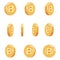 Bitcoin rotation animation coin technology digital money internet currency isolated icons set flat design vector