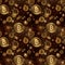 Bitcoin seamless pattern with blurred shining. Cryptocurrensy Bitcoin texture. Blurred Bitcoin with gold star dust