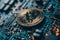 bitcoin shiner laid over circuit board