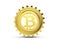 Bitcoin sign in a gold gear on a white background 3D illustration, 3D rendering
