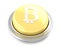 Bitcoin sign on gold push button. 3d illustration. Isolated background