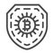 Bitcoin sign on shield, secured line icon, cryptocurrency concept, protected BTC vector sign on white background