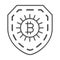 Bitcoin sign on shield, secured thin line icon, cryptocurrency concept, protected BTC vector sign on white background