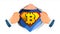 Bitcoin Sign Vector. Superhero Open Shirt With Shield Badge. Mining, Technology For Currency. Isolated Flat Cartoon