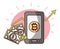 Bitcoin smartphone banknote dollar cryptocurrency transaction digital money