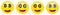 Bitcoin smiley emoticon. Yellow 3d emoji with black and white btc symbols in place of eyes.