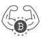 Bitcoin, strong currency, muscles, hands solid icon, cryptocurrency concept, BTC power vector sign on white background