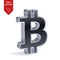 Bitcoin symbol. 3D isometric Silver Bitcoin Sign. Digital currency. Cryptocurrency. Vector illustration.