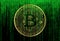 Bitcoin symbol on futuristic green matrix background. BTC digital cryptocurrency sign binary code number. Big data