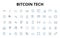 Bitcoin tech linear icons set. Cryptocurrency, Blockchain, Mining, Node, Hashrate, Satoshi, Digital vector symbols and