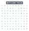 Bitcoin tech vector line icons set. Bitcoin, Tech, Blockchain, Cryptocurrency, Mining, Digital, Exchange illustration
