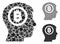 Bitcoin thinking head Composition Icon of Uneven Items