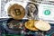Bitcoin token on price chart and US Dollar