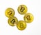 Bitcoin tokens stacked isolated on white background.