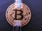 Bitcoin with on top two rj45 plugs