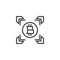 Bitcoin transfer arrows line icon