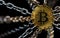 Bitcoin trapped with chains - cryptocurrencies in trouble concept. Bans, restrictions, taxes, illegal. 3D rendering