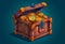 Bitcoin Treasure box, illustration of medieval ancient wooden cartoon chests, game old pirate treasures, lock boxes for Bitcoin