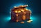 Bitcoin Treasure box, illustration of medieval ancient wooden cartoon chests, game old pirate treasures, lock boxes for Bitcoin