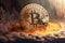 Bitcoin Treasure Unearthed: Bitcoin Coin Embedded in the Ground of a Gold Mine. Generative AI