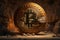 Bitcoin Treasure Unearthed: Bitcoin Coin Embedded in the Ground of a Gold Mine. Generative AI