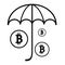 Bitcoin under umbrella. Safety cryptocurrency illustration