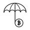 Bitcoin under umbrella. Safety cryptocurrency illustration