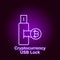 bitcoin usb lock key outline icon in neon style. Element of cryptocurrency illustration icons. Signs and symbols can be used for