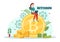 Bitcoin Vector Illustration with Cryptocurrency Coins of Blockchain Technology, Buy or Sell Trading, Crypto Market Exchange Value