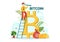 Bitcoin Vector Illustration with Cryptocurrency Coins of Blockchain Technology, Buy or Sell Trading, Crypto Market Exchange Value