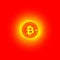 Bitcoin virtual digital crypto currency banner template. Bitcoin coin in the center of a bright sunny circular pattern.