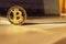 Bitcoin wallet. Golden Bit Coin virtual cryptocurrency or blockchain technology. Gold Crypto currency BTC Bitcoin on