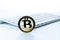 Bitcoin wallet. Golden Bit Coin virtual cryptocurrency or blockchain technology. Gold Crypto currency BTC with keyboard