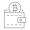 Bitcoin wallet thin line icon. Wallet with coin vector illustration isolated on white. Purse outline style design