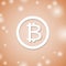 Bitcoin white icon on orange background. Crypto currency money.