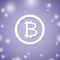 Bitcoin white icon on violet background. Virtual bit coin payment system.