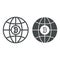 Bitcoin, world, globe currency line and solid icon, cryptocurrency concept, BTC worldwide vector sign on white