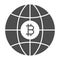 Bitcoin, world, globe currency solid icon, cryptocurrency concept, BTC worldwide vector sign on white background, glyph