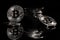 Bitcoins, black background