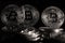 Bitcoins, black background