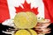 Bitcoins on Canada flag background