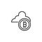 Bitcoins with cloud computing outline icon