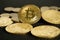 Bitcoins concept save money. coins on black backgroundâ€‹