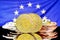 Bitcoins on European Union flag background