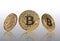 Bitcoins gold coin on light grey background.