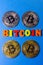 Bitcoins with wooden letters