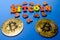 Bitcoins with wooden letters