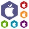 Bite apple icons vector hexahedron